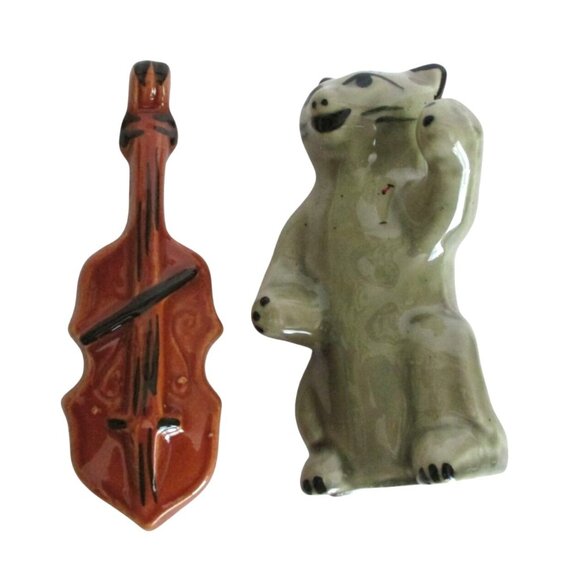 Vintage Cat and Fiddle Figural Salt Pepper Shakers - Nursery Rhyme Collectible - Picture 4 of 7